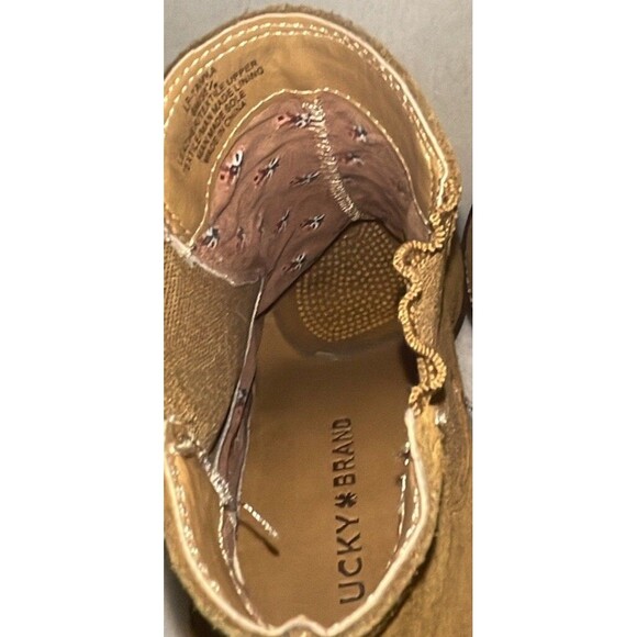 LUCKY BRAND Yamka Leather Suede Wedge Bootie Camel Tan BOOTS Sz 8 Woman’s - Picture 10 of 10
